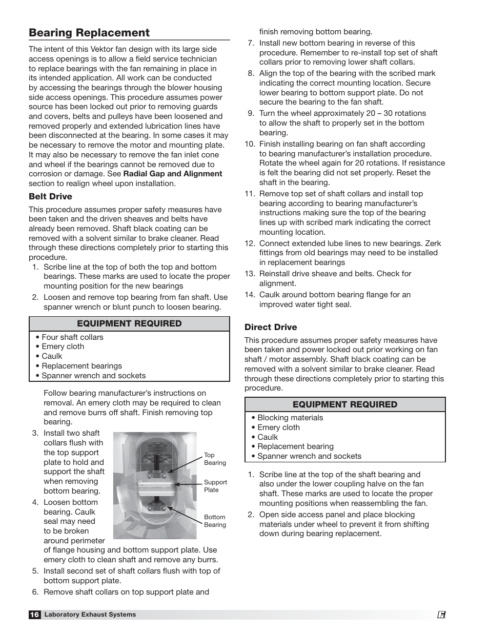 Bearing replacement | Greenheck Vektor-MH, Vektor-MD, and Vektor-MS (464652) User Manual | Page 16 / 20