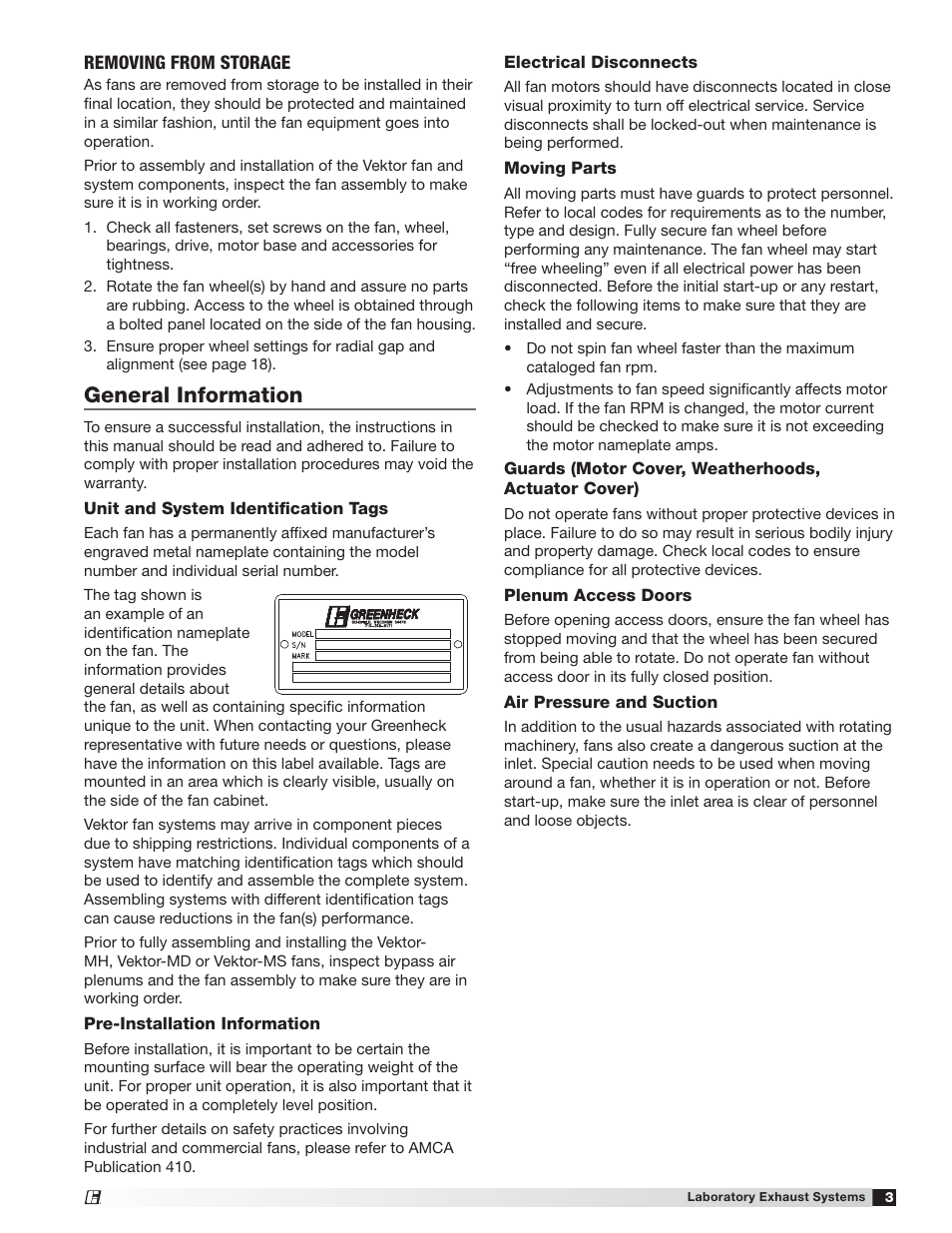 General information | Greenheck Vektor-MH, Vektor-MD, and Vektor-MS (464652) User Manual | Page 3 / 20