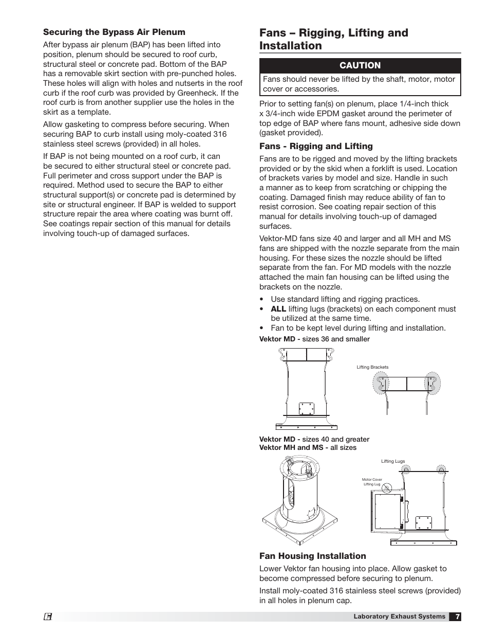 Fans – rigging, lifting and installation | Greenheck Vektor-MH, Vektor-MD, and Vektor-MS (464652) User Manual | Page 7 / 20