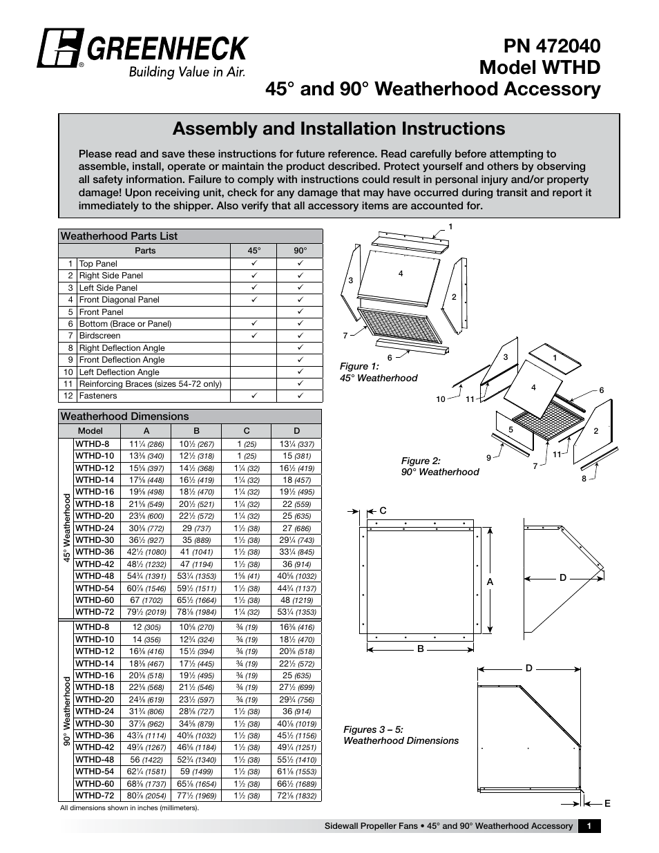 Greenheck Weatherhood (472040) User Manual | 6 pages