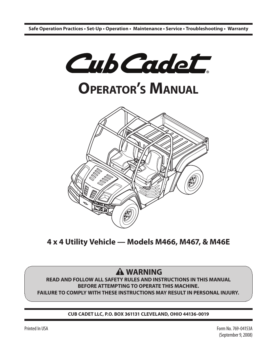 Cub Cadet M466 User Manual | 28 pages