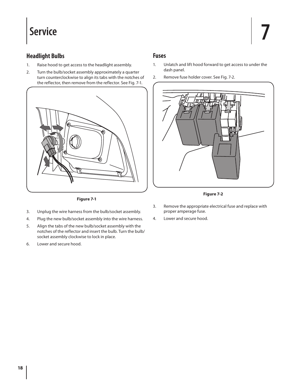 Service, Fuses, Headlight bulbs | Cub Cadet M466 User Manual | Page 18 / 28