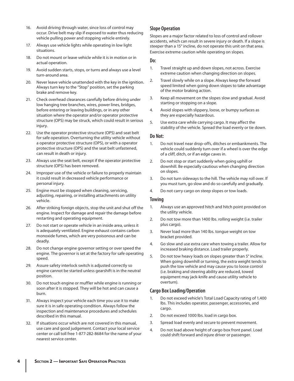 Slope operation, Do not, Towing | Cargo box loading/operation | Cub Cadet M466 User Manual | Page 4 / 28