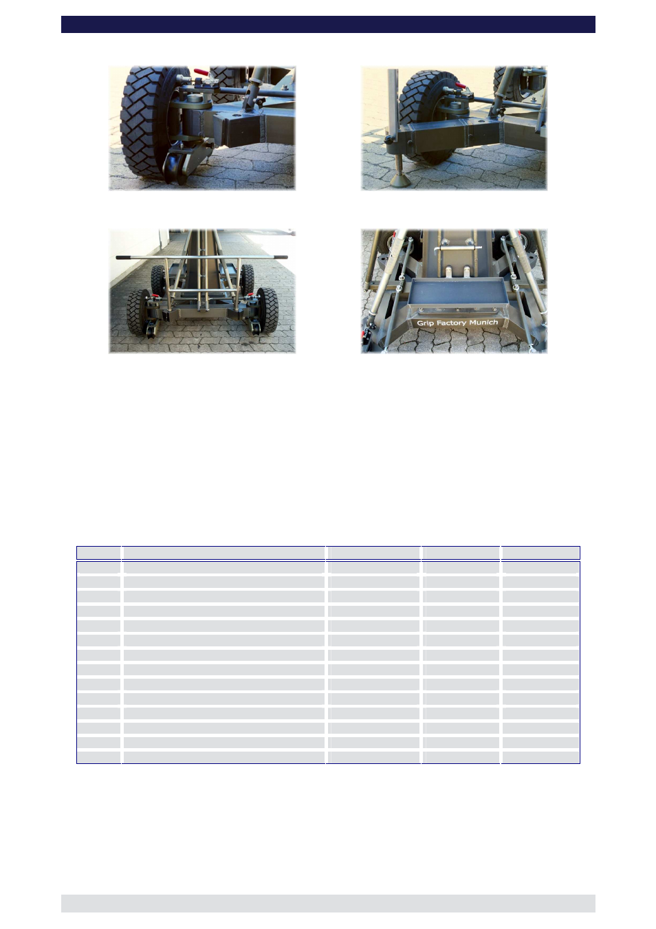 Accessories for gf-16 crane platform weight list, Accessories for gf- 16 crane | Grip Factory Munich GF-16 User Manual | Page 48 / 53
