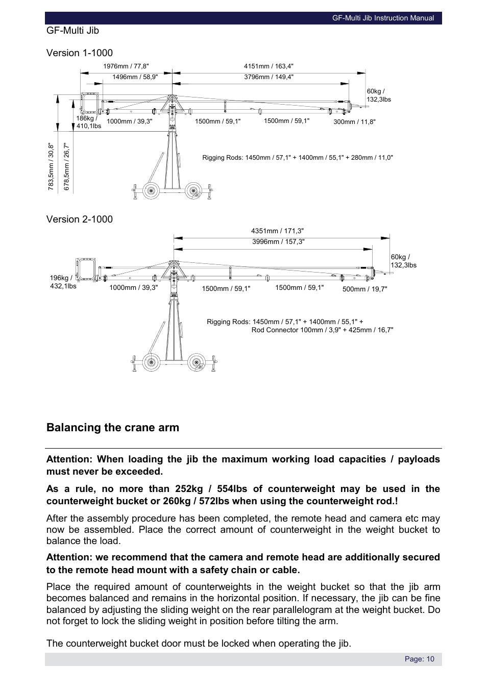 Balancing the crane arm | Grip Factory Munich GF-Multi Jib User Manual | Page 11 / 12