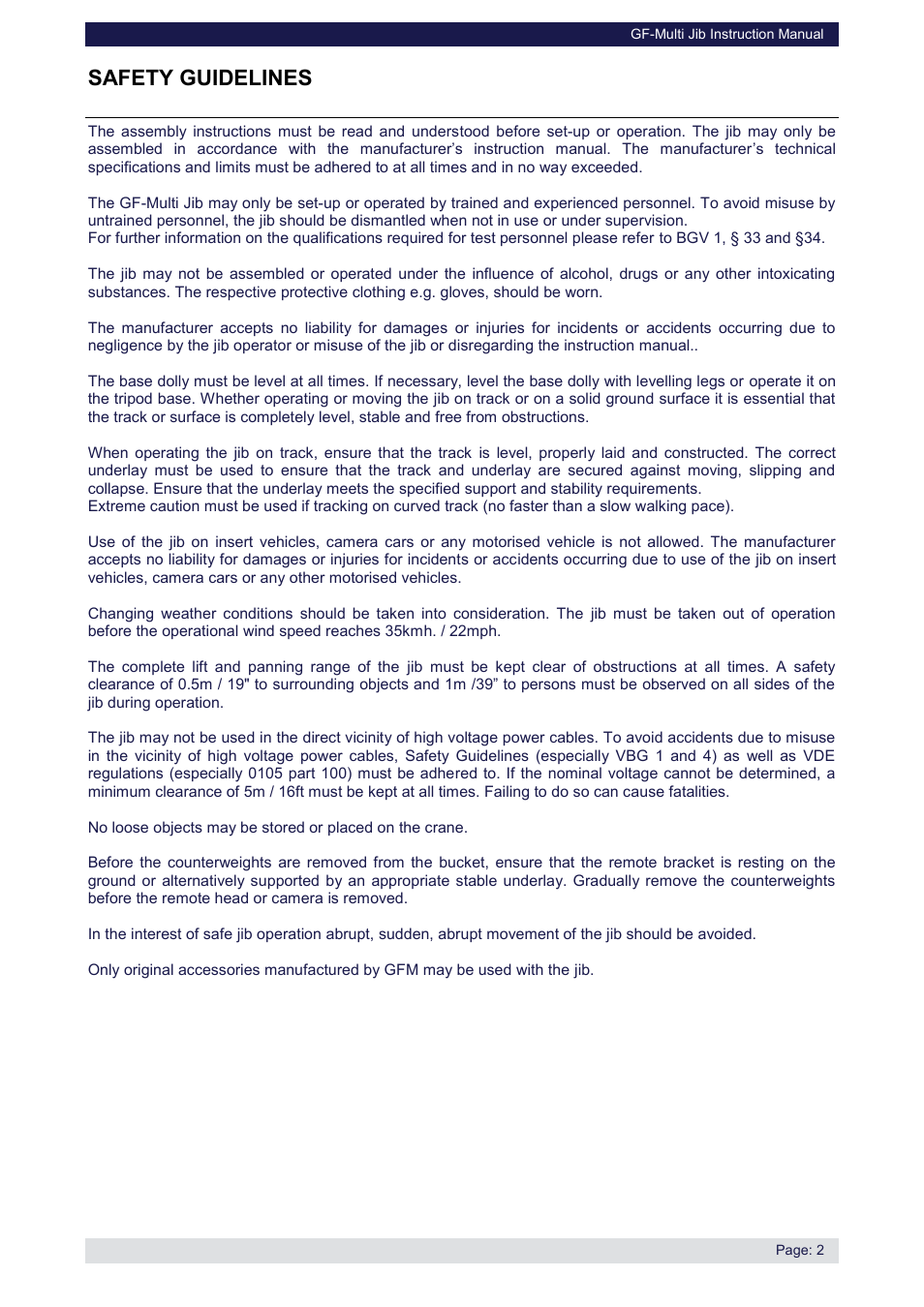 Safety guidelines | Grip Factory Munich GF-Multi Jib User Manual | Page 3 / 12