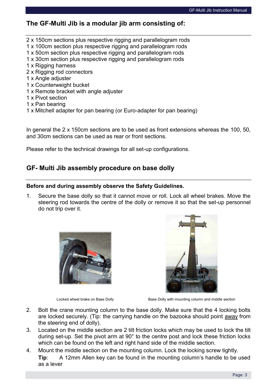 Gf- multi jib assembly procedure on base dolly | Grip Factory Munich GF-Multi Jib User Manual | Page 4 / 12