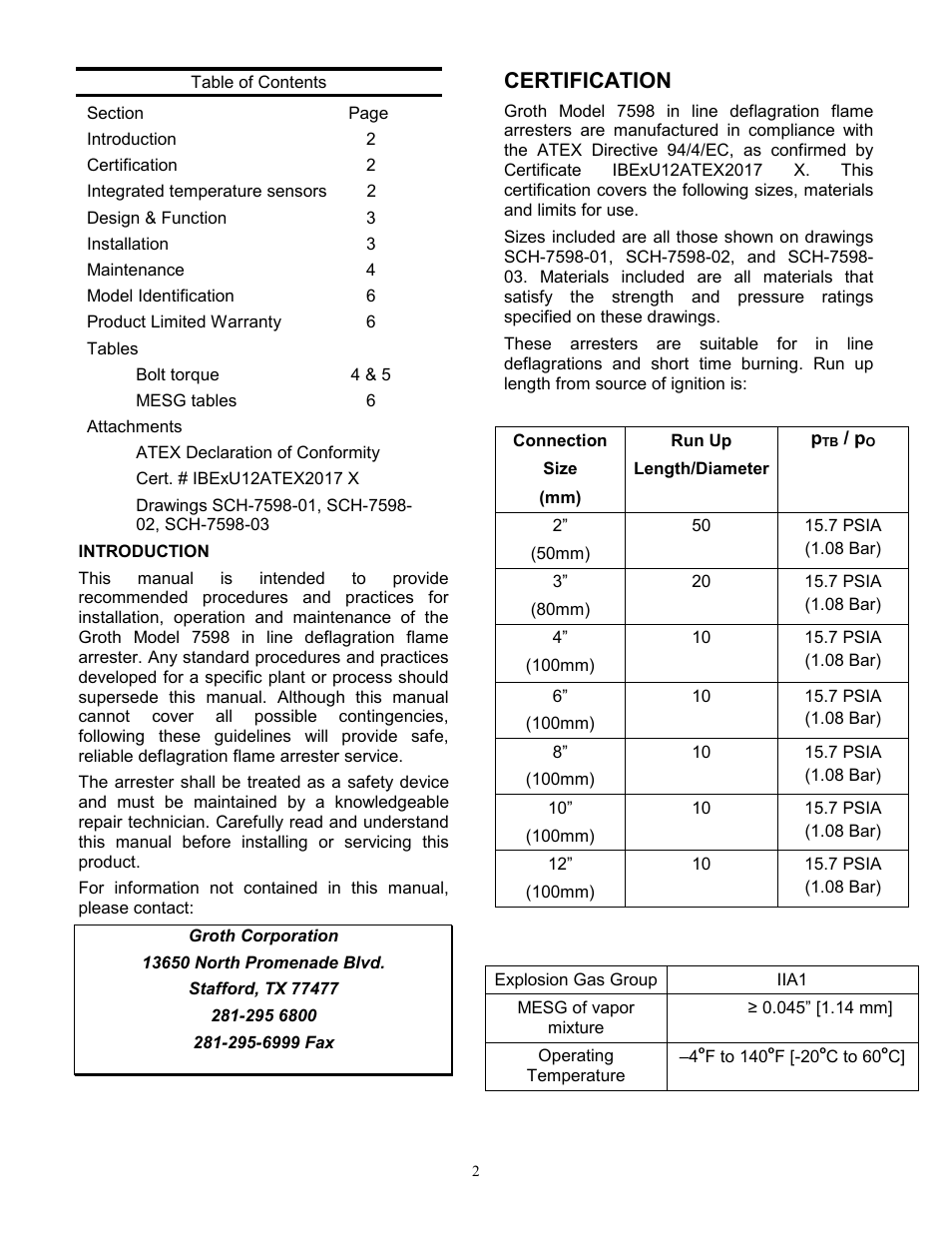 Certification | Groth 7598 User Manual | Page 2 / 7