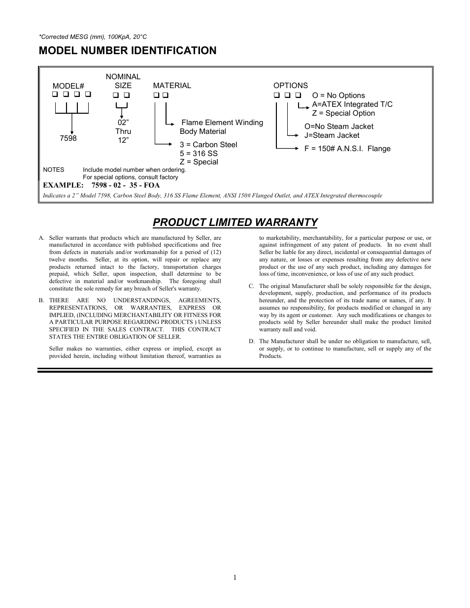 Model number identification, Product limited warranty | Groth 7598 User Manual | Page 7 / 7