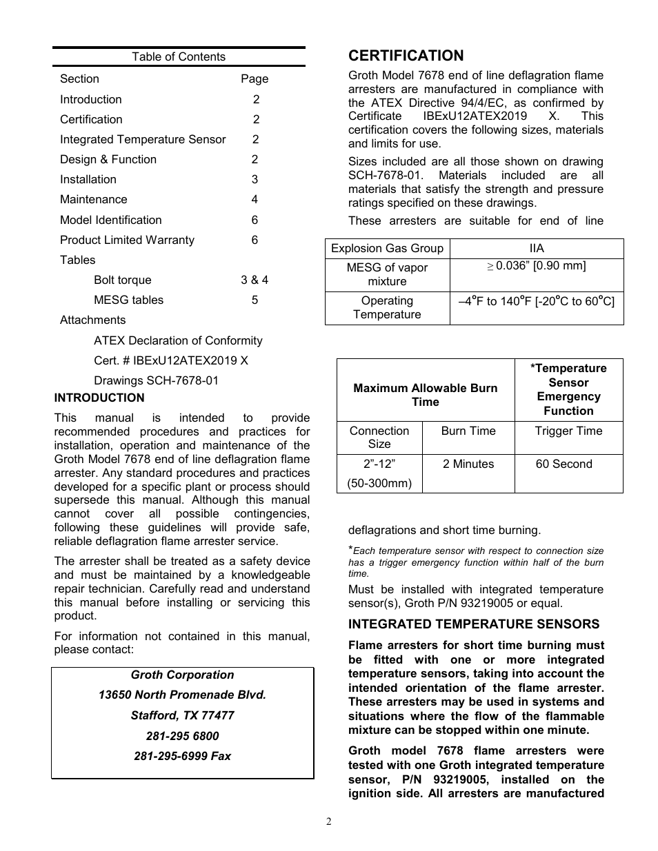 Certification | Groth 7678 User Manual | Page 2 / 7