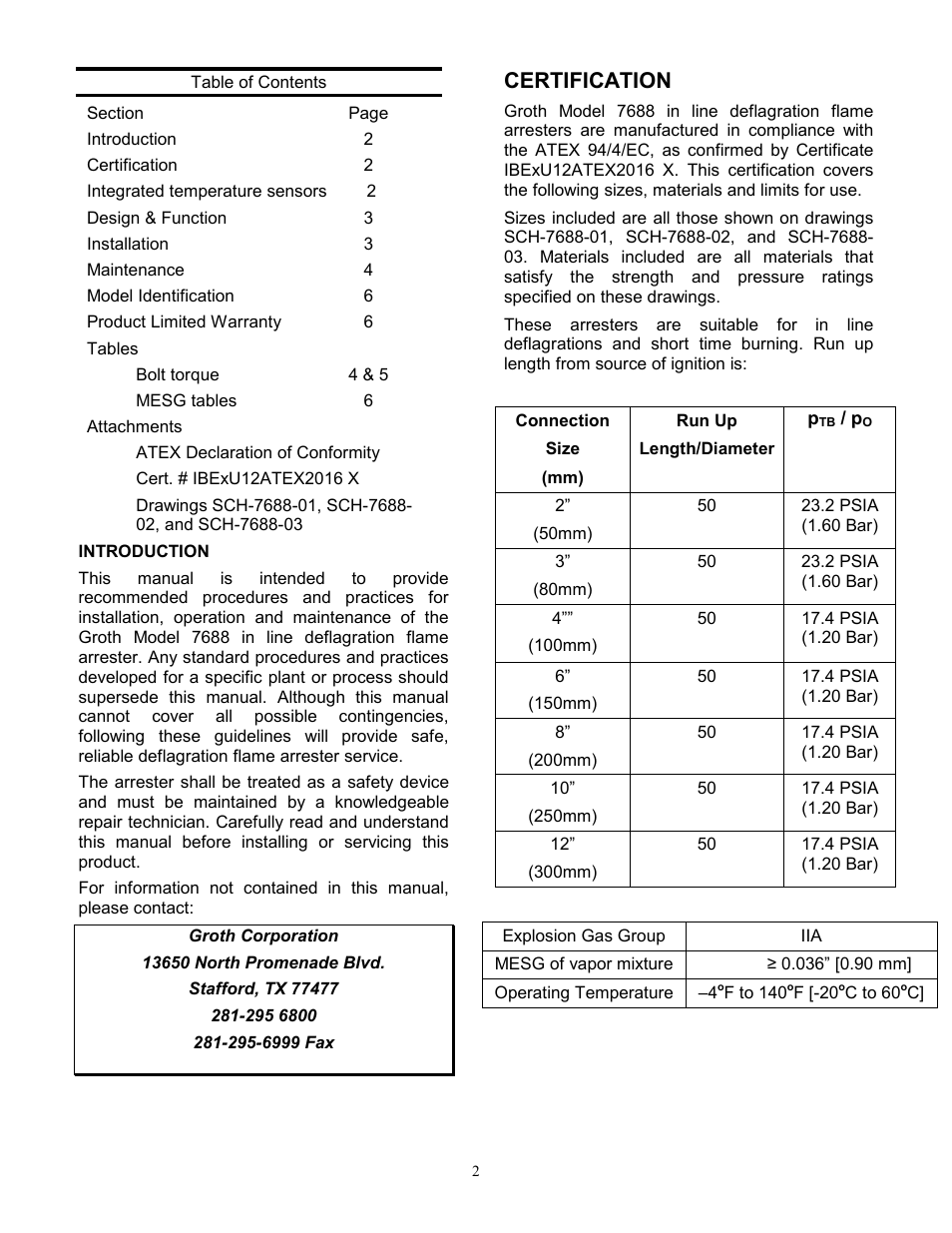 Certification | Groth 7688 User Manual | Page 2 / 7