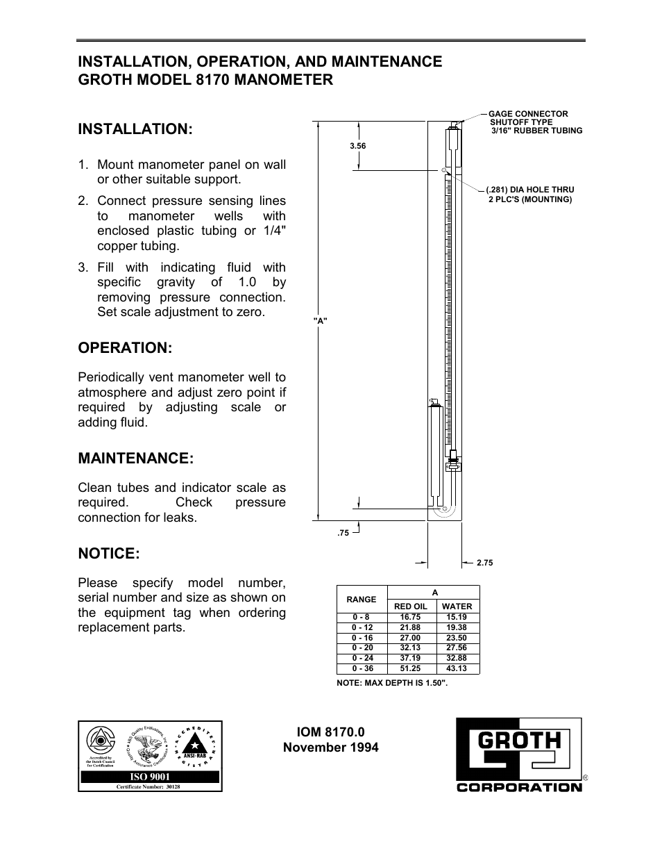 Groth 8170 User Manual | 1 page