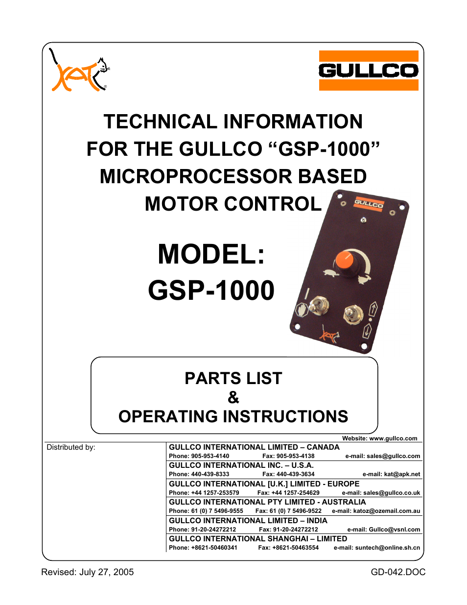 Model: gsp-1000, Parts list & operating instructions | Gullco KR-200-L User Manual | Page 19 / 32