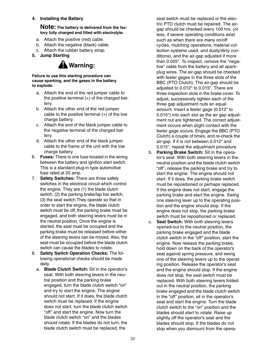 Warning | Cub Cadet 19HP Enforcer 44 User Manual | Page 20 / 32