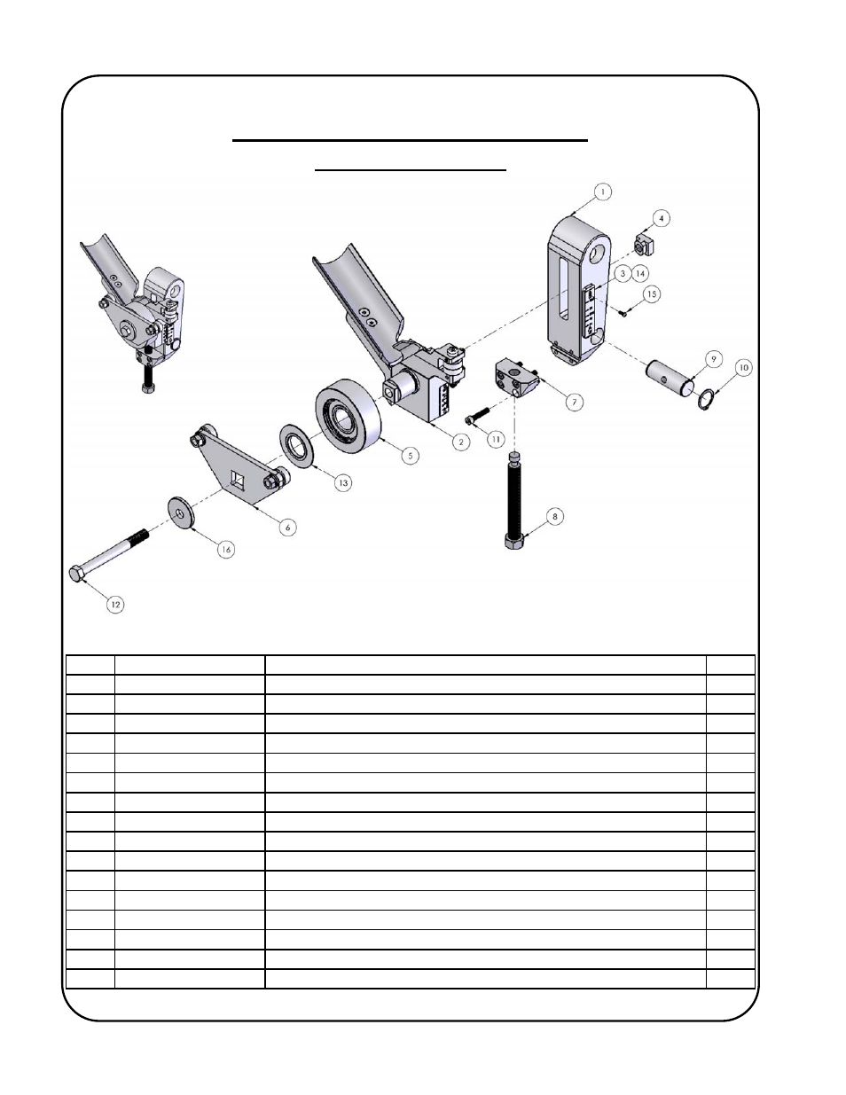 Pivot arm assembly breakdown | Gullco KBM-18U User Manual | Page 12 / 16