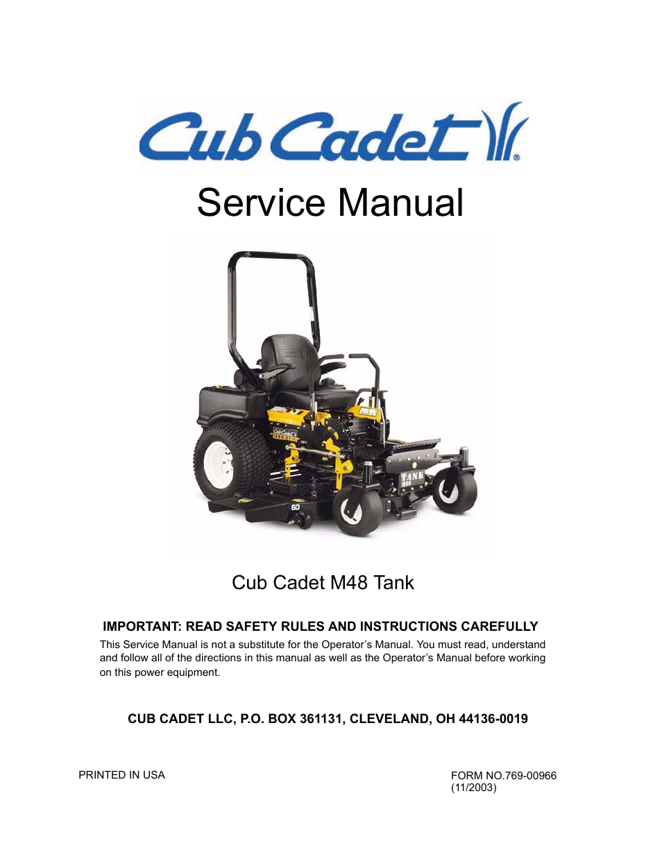 Cub Cadet M48 User Manual | 33 pages