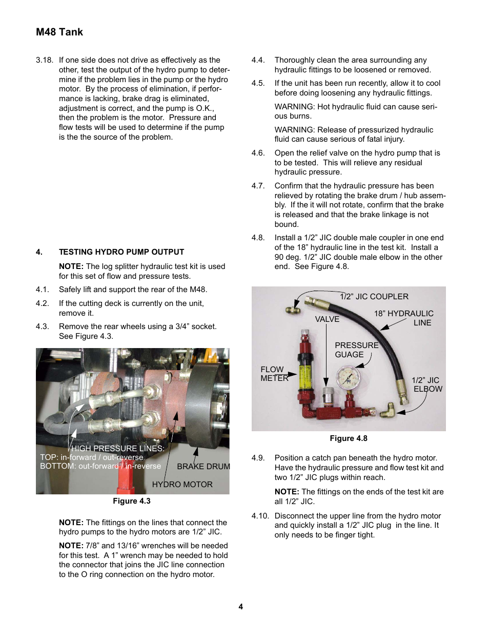 Testing hydro pump output, M48 tank | Cub Cadet M48 User Manual | Page 8 / 33