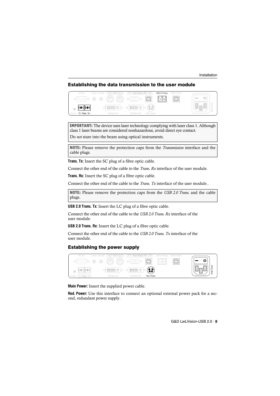 Establishing the power supply, Insert the supplied power cable | Guntermann & Drunck LwLVision-USB 2.0 User Manual | Page 11 / 24