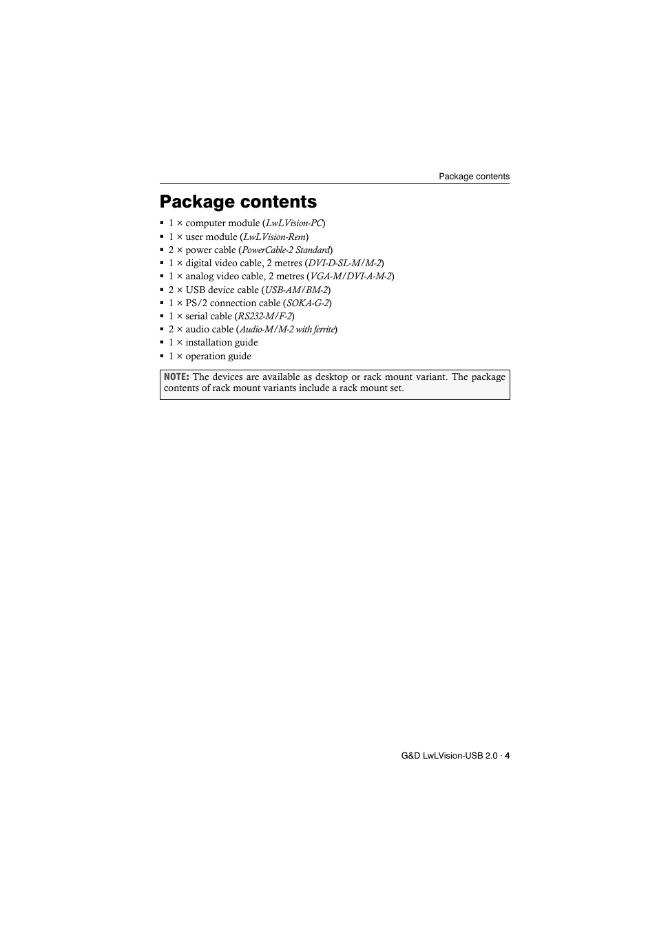 Package contents | Guntermann & Drunck LwLVision-USB 2.0 User Manual | Page 7 / 24