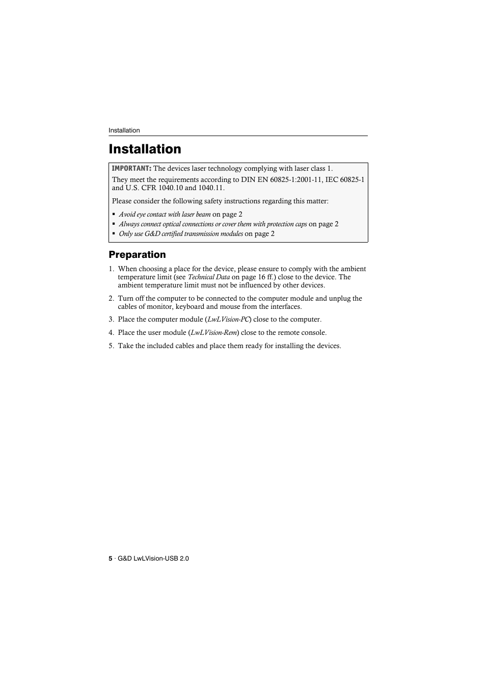 Installation, Preparation | Guntermann & Drunck LwLVision-USB 2.0 User Manual | Page 8 / 24