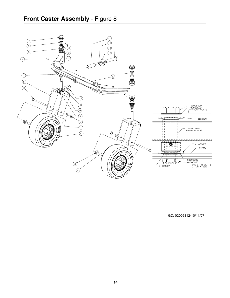 Front caster assembly, Figure 8 | Cub Cadet 53AI8CT8050 User Manual | Page 14 / 48