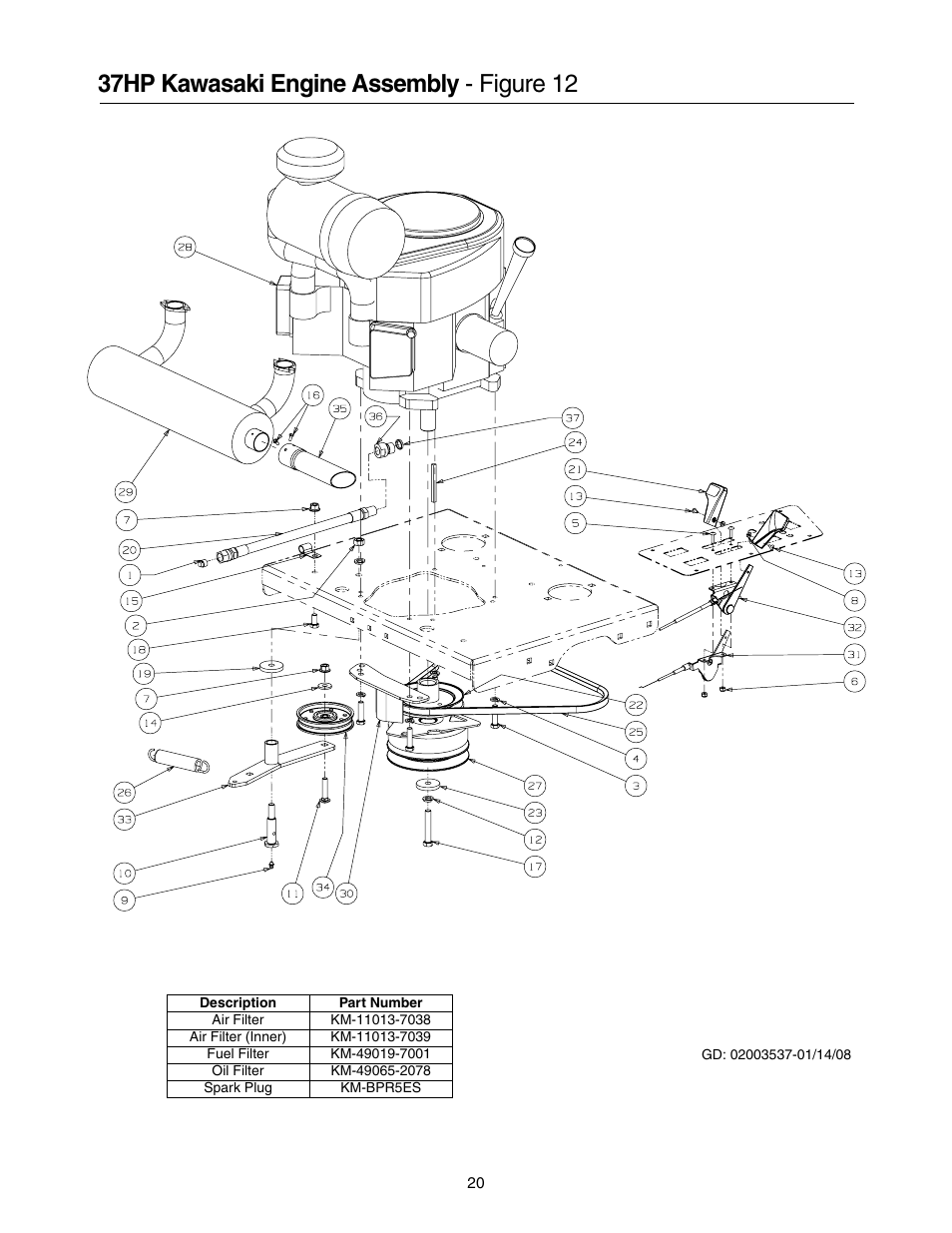 37hp kawasaki engine assembly - figure 12 | Cub Cadet 53AI8CT8050 User Manual | Page 20 / 48