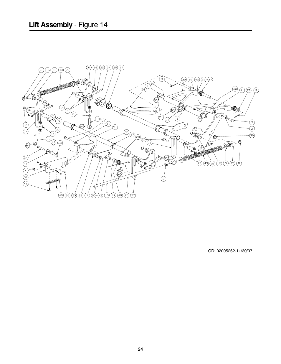 Lift assembly - figure 14 | Cub Cadet 53AI8CT8050 User Manual | Page 24 / 48