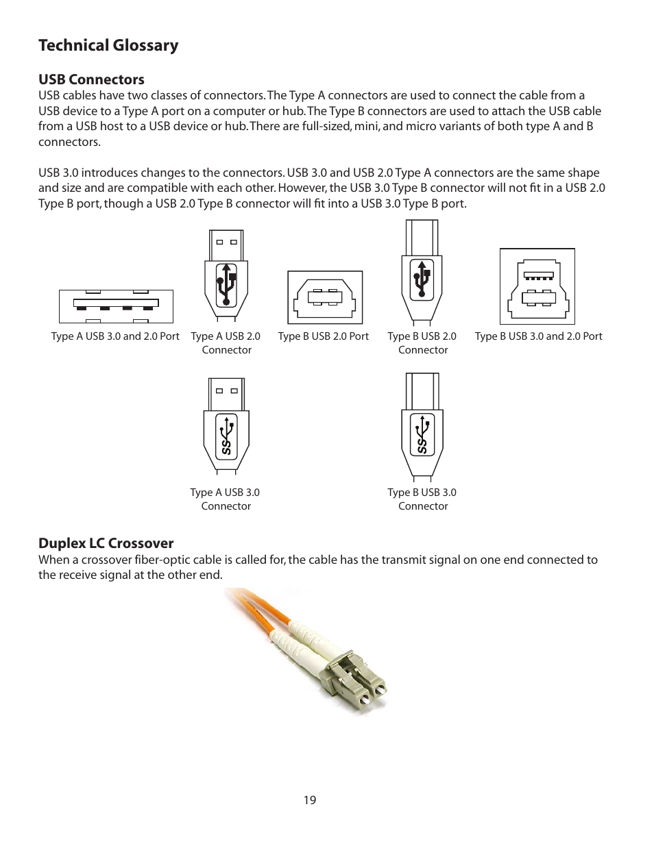 Technical glossary, Usb connectors, Duplex lc crossover | Guntermann & Drunck USB 3.0 Spectra 3022 User Manual | Page 20 / 22