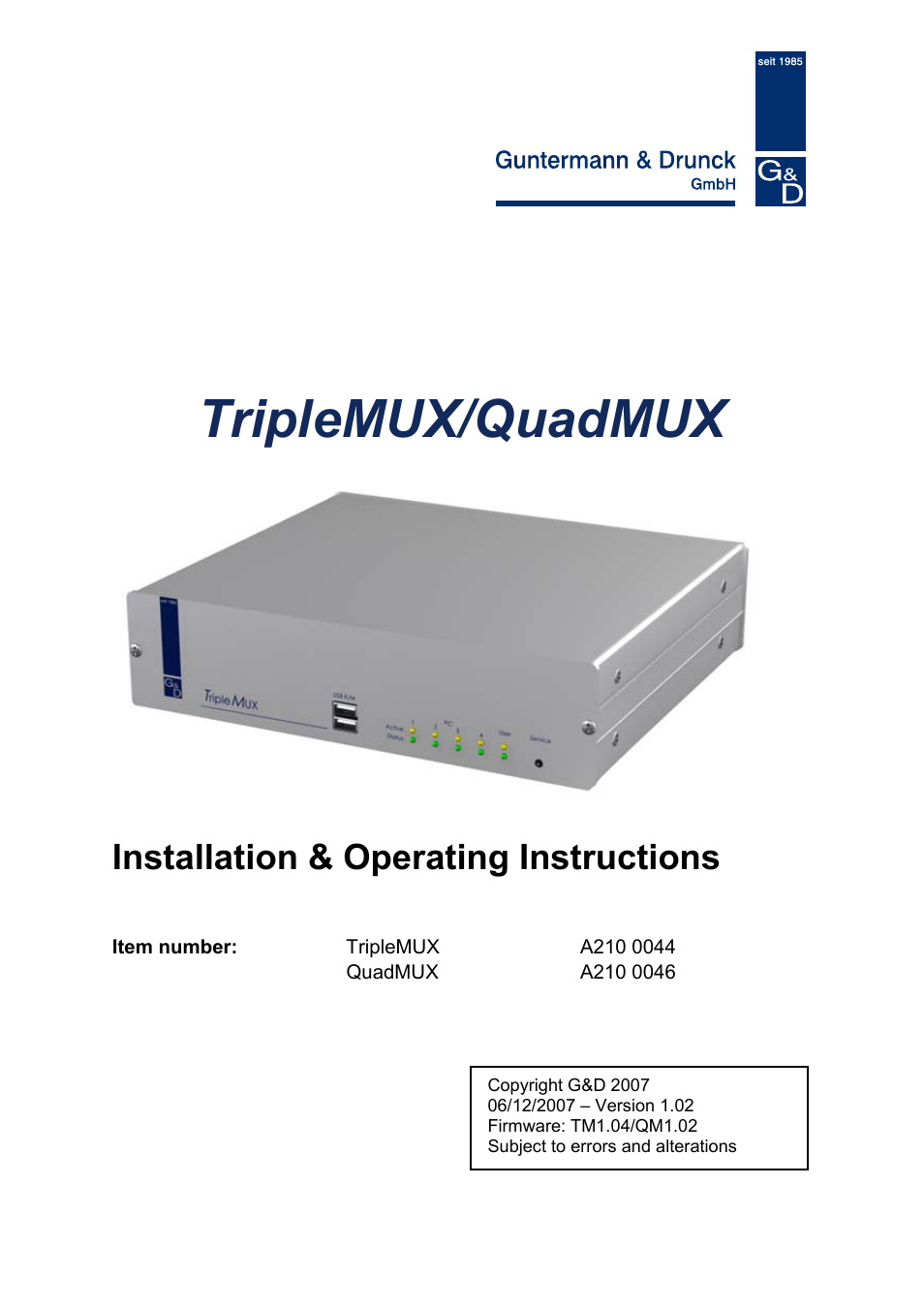 Guntermann & Drunck TripleMUX User Manual | 40 pages
