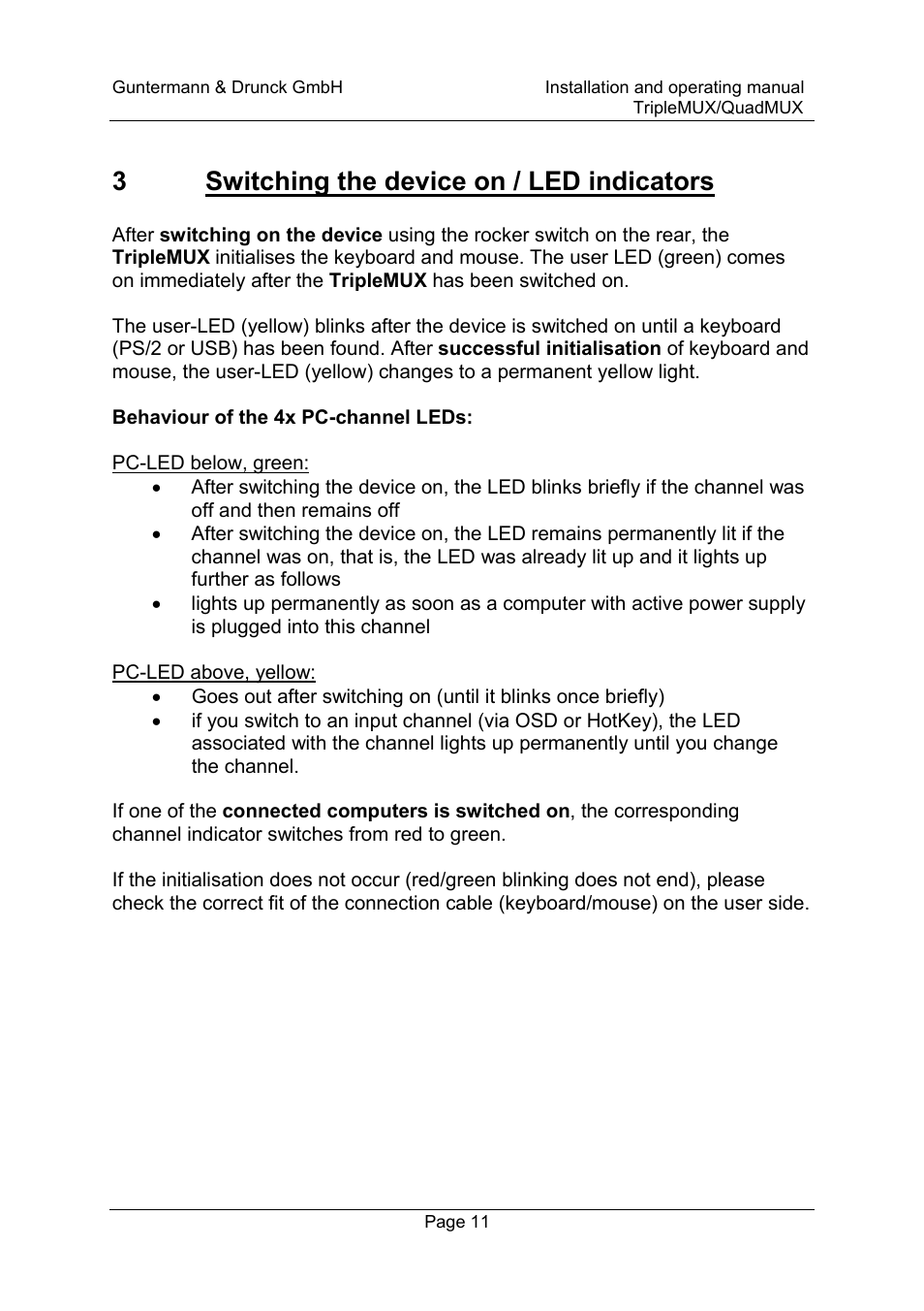 3switching the device on / led indicators | Guntermann & Drunck TripleMUX User Manual | Page 11 / 40