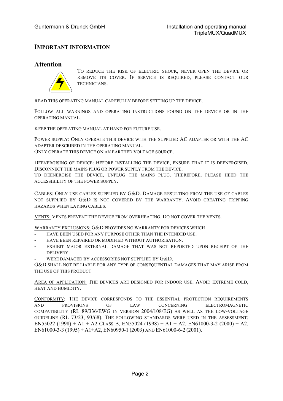 Attention | Guntermann & Drunck TripleMUX User Manual | Page 2 / 40