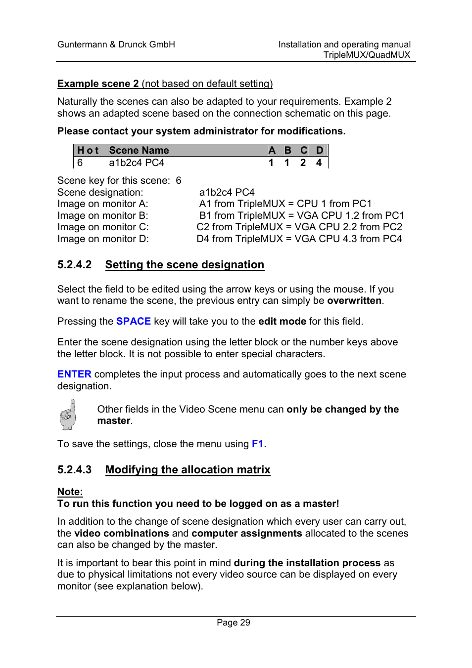 2 setting the scene designation, 3 modifying the allocation matrix | Guntermann & Drunck TripleMUX User Manual | Page 29 / 40