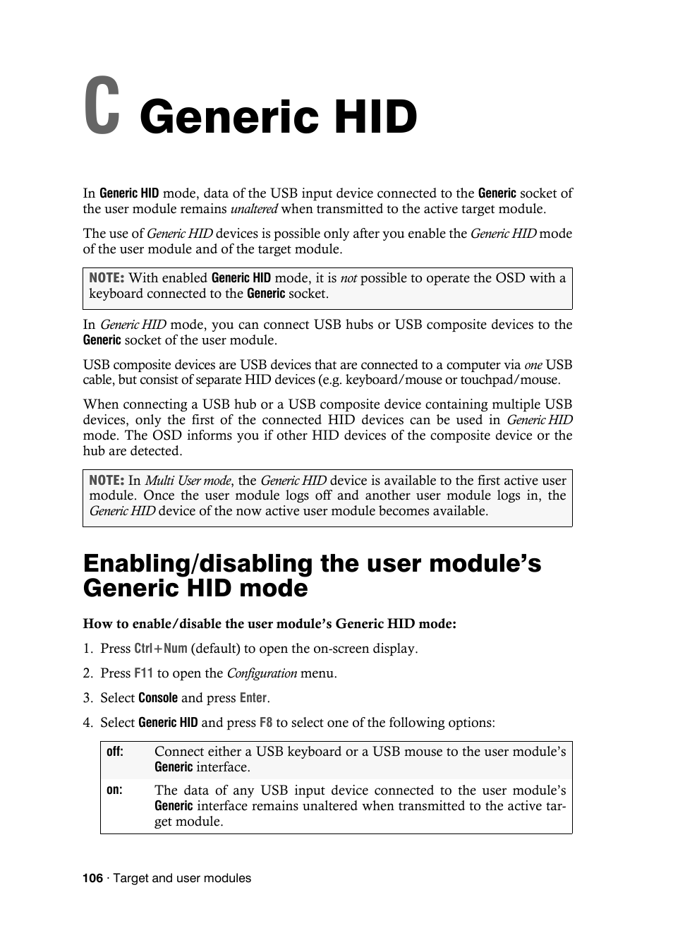 Generic hid, Chapter 3: generic hid | Guntermann & Drunck DVICenter DP16 Target Modules and User Modules - Standard Variants User Manual | Page 110 / 124