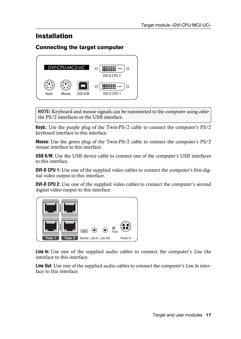 Installation, Connecting the target computer | Guntermann & Drunck DVICenter DP16 Target Modules and User Modules - Standard Variants User Manual | Page 21 / 124