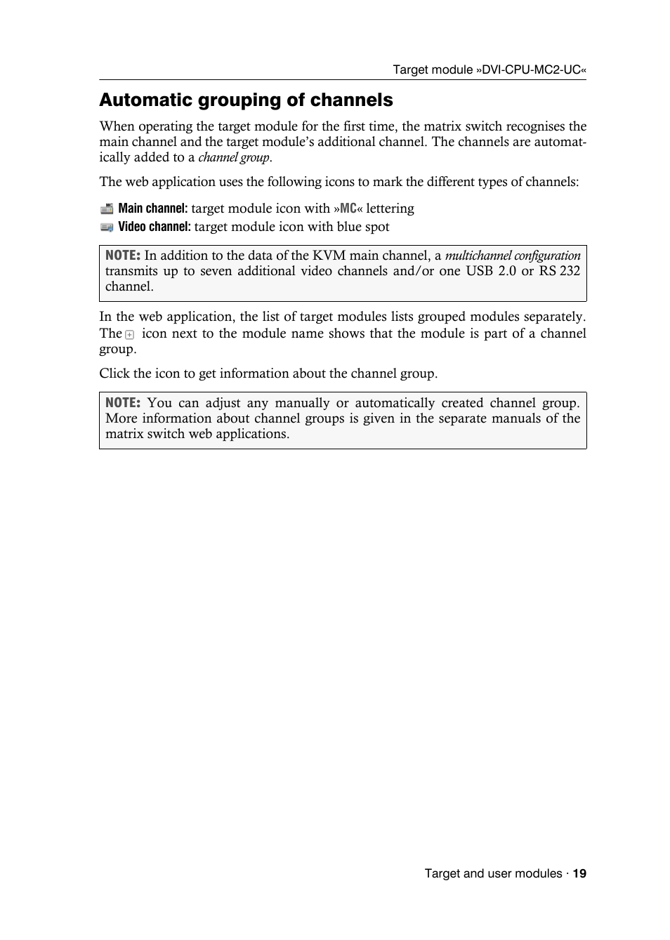 Automatic grouping of channels | Guntermann & Drunck DVICenter DP16 Target Modules and User Modules - Standard Variants User Manual | Page 23 / 124