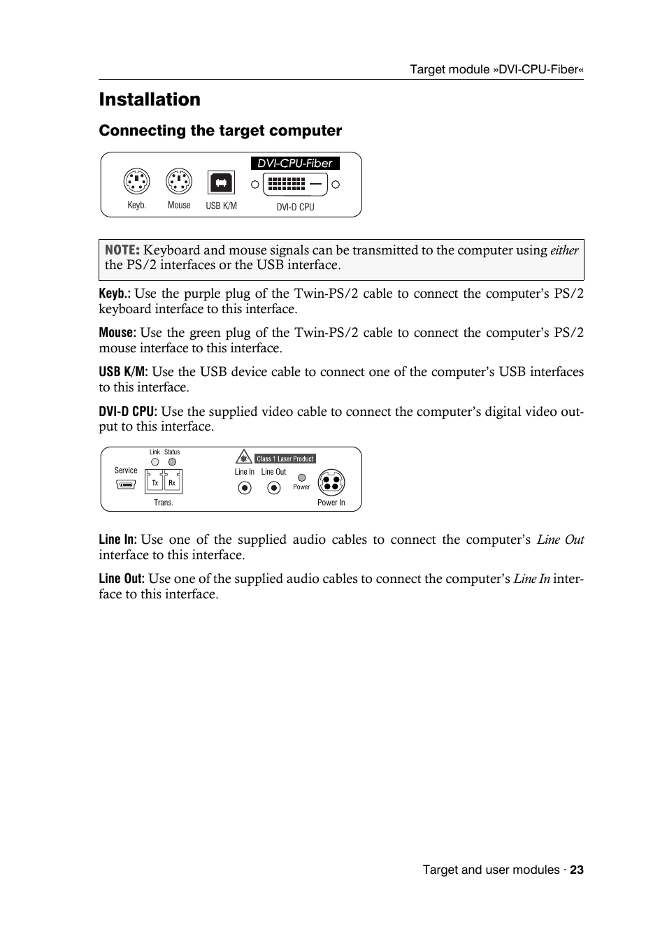 Installation, Connecting the target computer | Guntermann & Drunck DVICenter DP16 Target Modules and User Modules - Standard Variants User Manual | Page 27 / 124