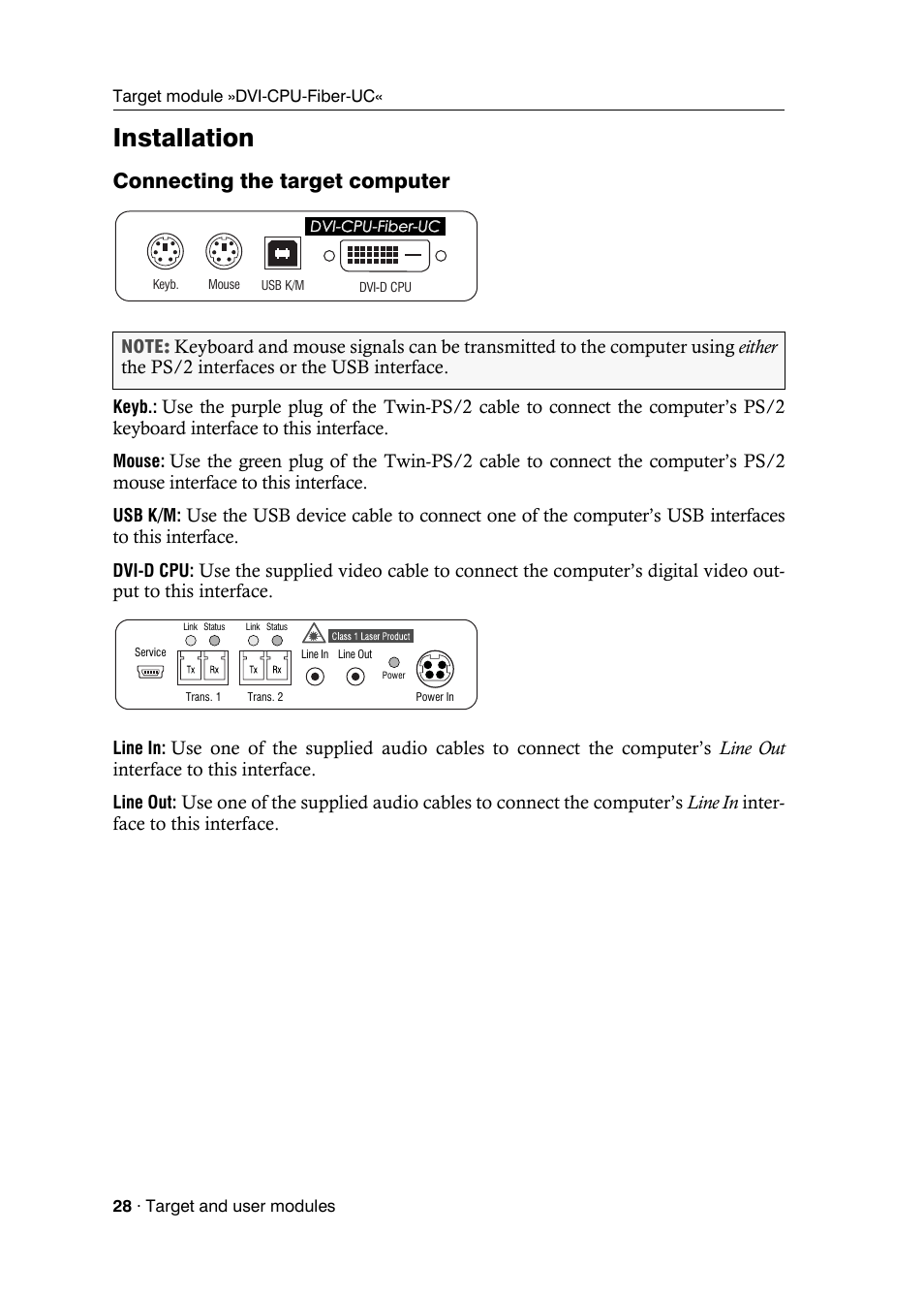 Installation, Connecting the target computer | Guntermann & Drunck DVICenter DP16 Target Modules and User Modules - Standard Variants User Manual | Page 32 / 124