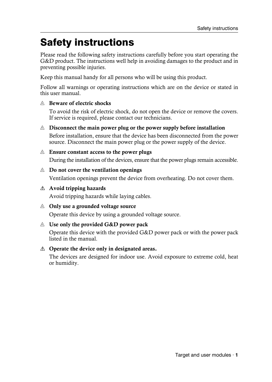 Safety instructions | Guntermann & Drunck DVICenter DP16 Target Modules and User Modules - Standard Variants User Manual | Page 5 / 124