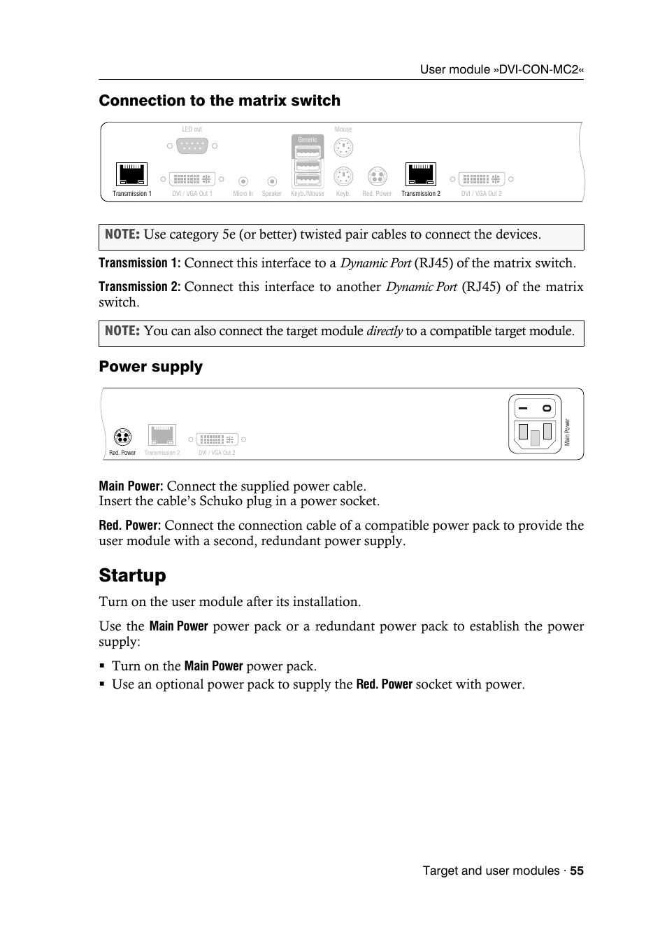 Connection to the matrix switch, Power supply, Startup | Guntermann & Drunck DVICenter DP16 Target Modules and User Modules - Standard Variants User Manual | Page 59 / 124