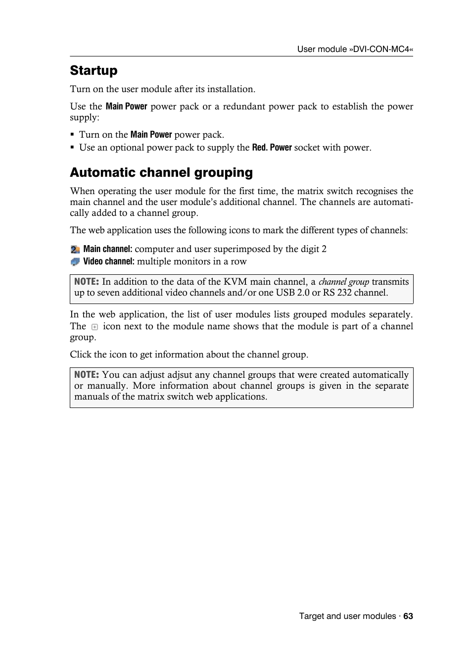 Startup, Automatic channel grouping | Guntermann & Drunck DVICenter DP16 Target Modules and User Modules - Standard Variants User Manual | Page 67 / 124