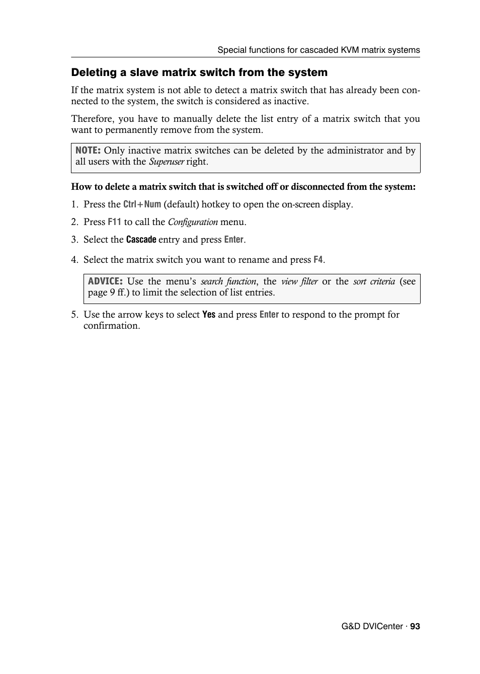 Deleting a slave matrix switch from the system | Guntermann & Drunck DVICenter DP16 Configuration and Operation User Manual | Page 101 / 152