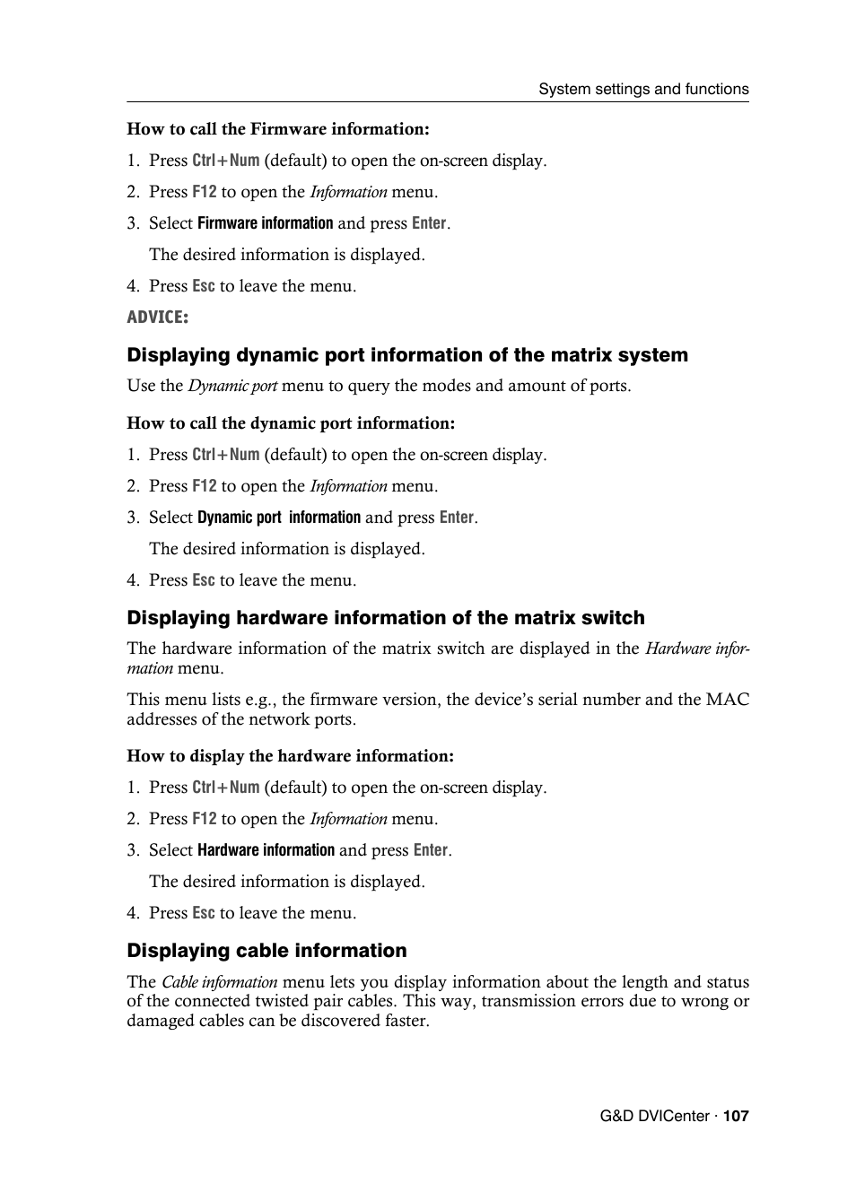 Displaying cable information | Guntermann & Drunck DVICenter DP16 Configuration and Operation User Manual | Page 115 / 152