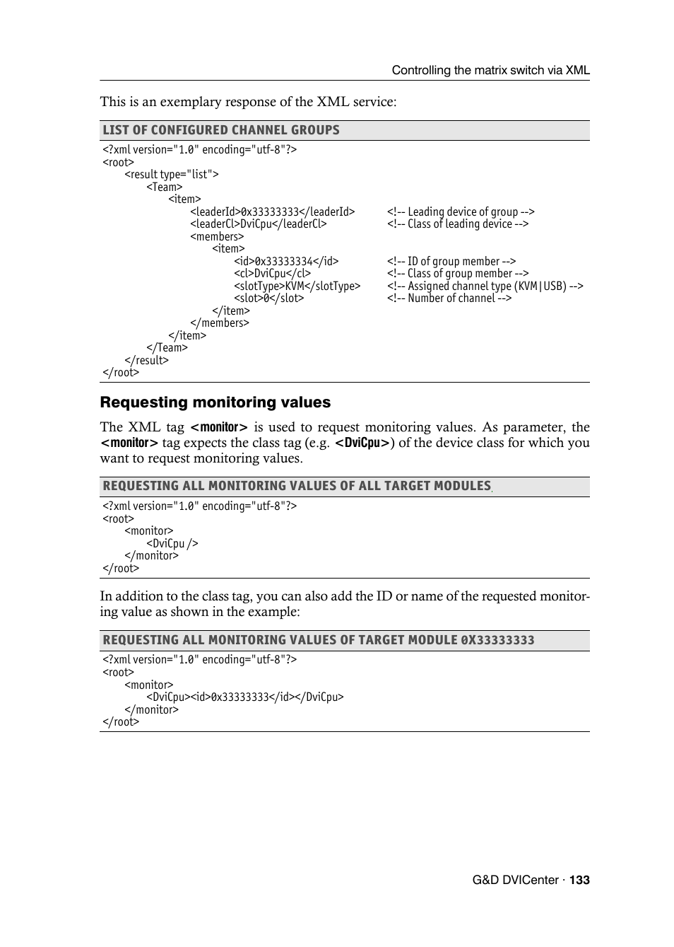 Requesting monitoring values | Guntermann & Drunck DVICenter DP16 Configuration and Operation User Manual | Page 141 / 152