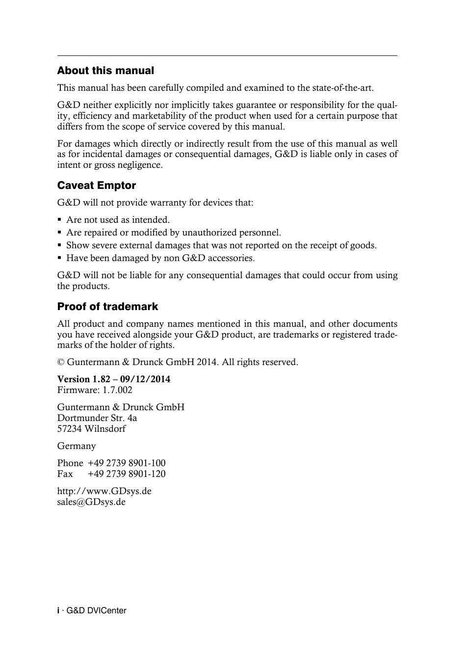 Guntermann & Drunck DVICenter DP16 Configuration and Operation User Manual | Page 2 / 152