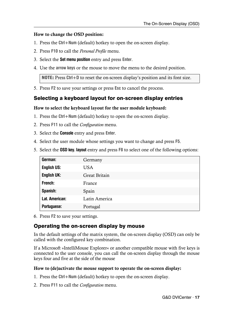 Operating the on-screen display by mouse | Guntermann & Drunck DVICenter DP16 Configuration and Operation User Manual | Page 25 / 152