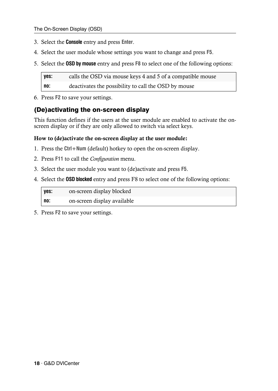 De)activating the on-screen display | Guntermann & Drunck DVICenter DP16 Configuration and Operation User Manual | Page 26 / 152