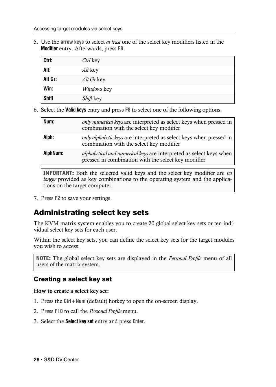 Administrating select key sets, Creating a select key set | Guntermann & Drunck DVICenter DP16 Configuration and Operation User Manual | Page 34 / 152