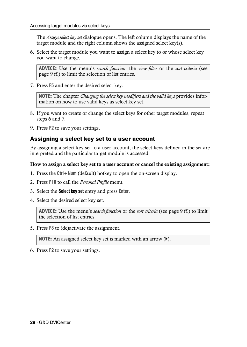 Assigning a select key set to a user account | Guntermann & Drunck DVICenter DP16 Configuration and Operation User Manual | Page 36 / 152