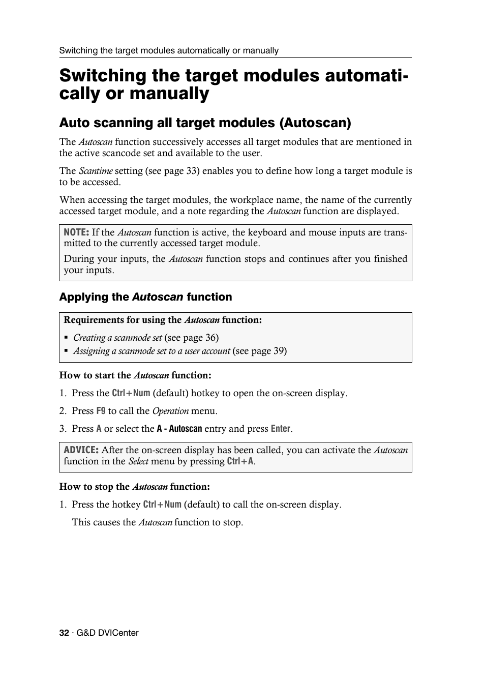 Auto scanning all target modules (autoscan), Applying the autoscan function, Auto scanning all target modules (a | Applying the | Guntermann & Drunck DVICenter DP16 Configuration and Operation User Manual | Page 40 / 152