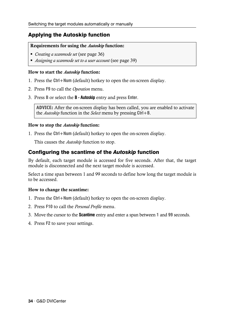 Applying the autoskip function, Configuring the scantime of the autoskip function, Configuring the scantime of the autoskip | Guntermann & Drunck DVICenter DP16 Configuration and Operation User Manual | Page 42 / 152